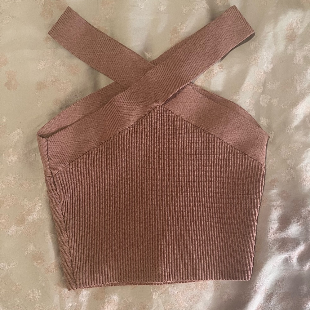 Babaton Nude Ribbed Crop Tank Top